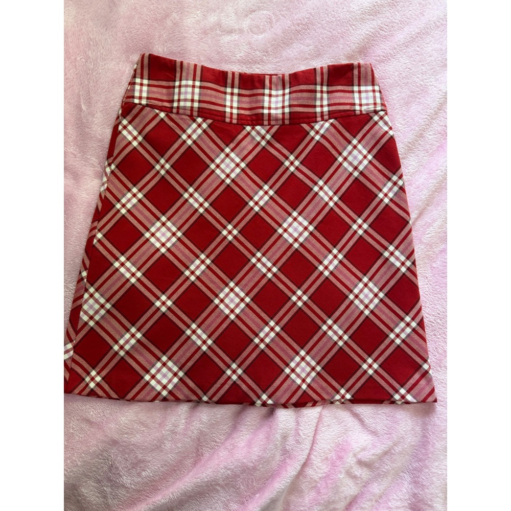 Tangents Vintage Y2K Red Plaid Mini Skirt Side Zip Stretch Schoolgirl Size 5/6 - Picture 2 of 8
